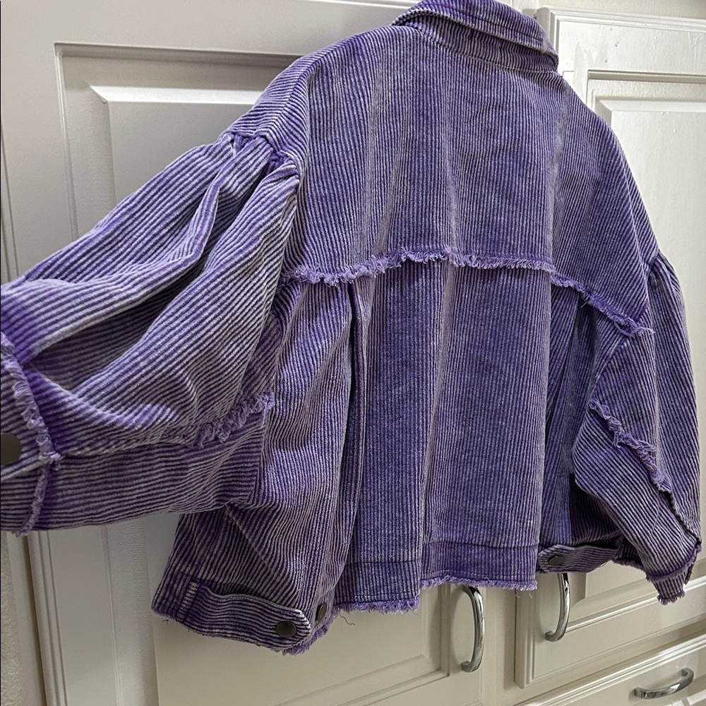 POL Lavender Corduroy Cropped distressed freyed hems Jacket small - Picture 9 of 10